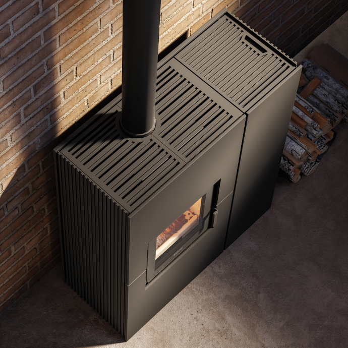Design élégant et performant du poêle hybride Twin Slim installé dans un intérieur contemporain